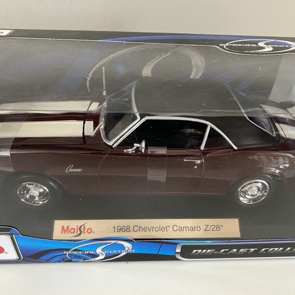Maisto 1968 Chevrolet Camaro Z/28 Die-Cast 1:18 Scale-Burgundy/White Stripes-NIB - Picture 3 of 8